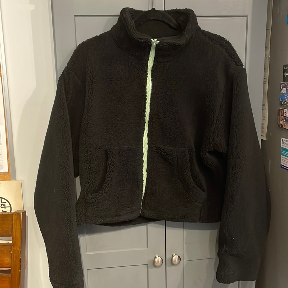 Halara jacket black green zipper womens L